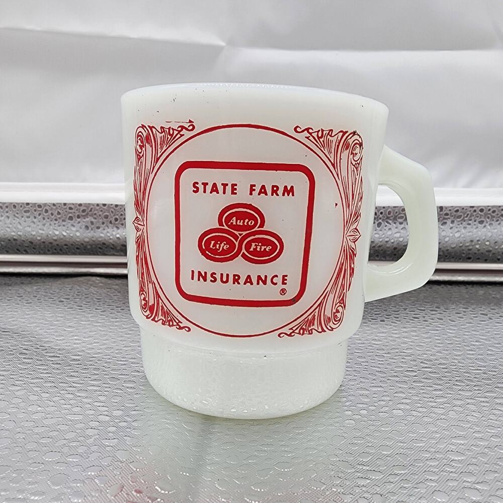 Vintage Fire King State Farm Insurance Milk Glass Coffee Mug USA Stackable